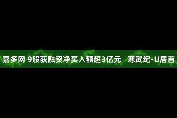 嘉多网 9股获融资净买入额超3亿元   寒武纪-U居首