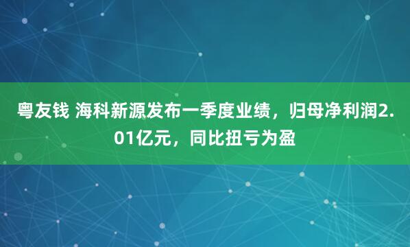 粤友钱 海科新源发布一季度业绩，归母净利润2.01亿元，同比扭亏为盈